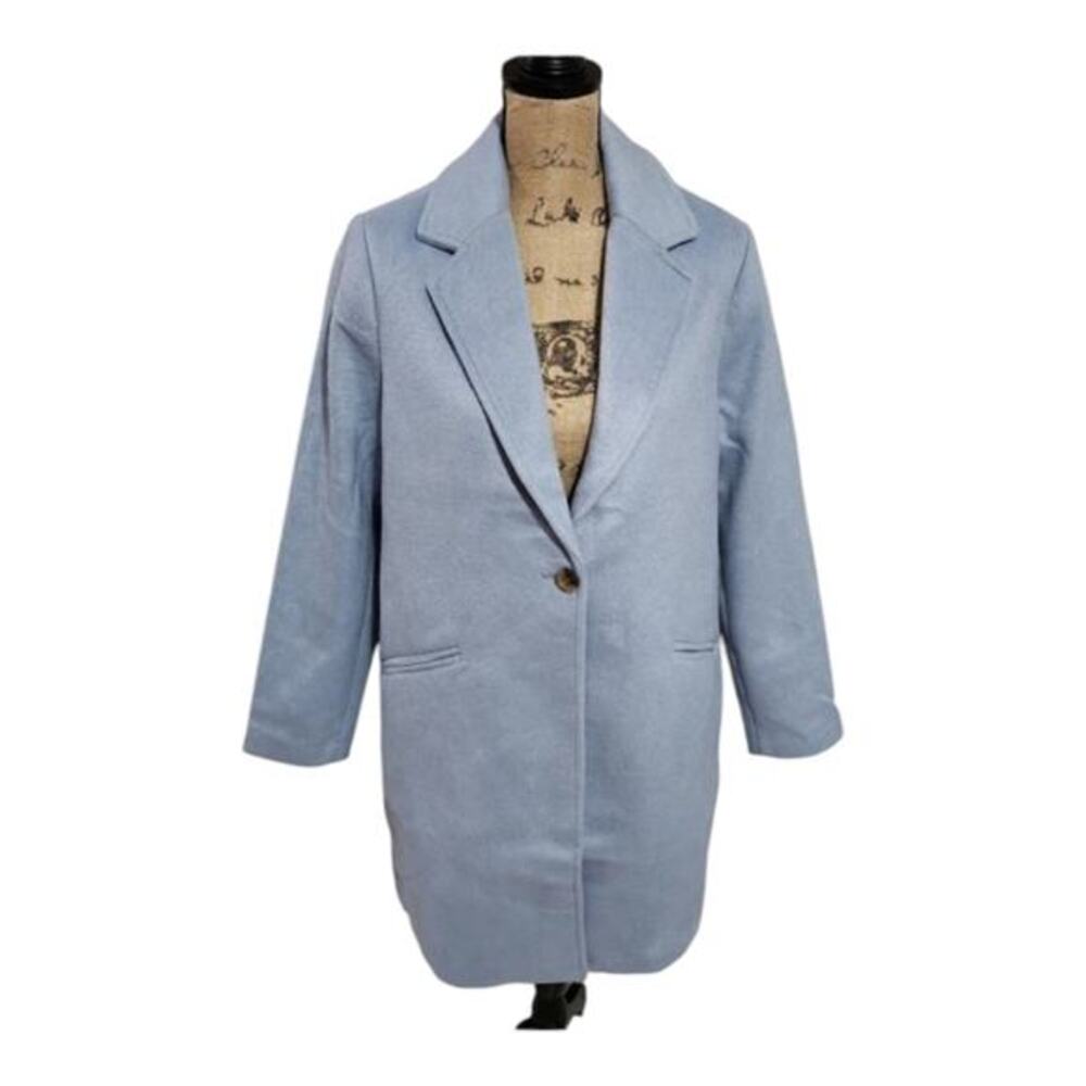 Halston Women's Light Blue Wool Blend Blazer Pea Coat Walking Womens Size XL New - Picture 2 of 13
